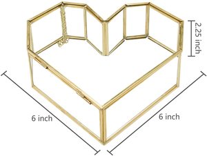 กล่องแก้วใส่เครื่องประดับรูปหัวใจแบบเรียบทันสมัยหรูหราขอบโลหะสีทองของตกแต่งบ้านกล่องเก็บของของขวัญแต่งงาน - Product Image 6