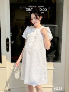 ชุดเดรสลำลองสำหรับคุณแม่, ชุดเดรส V1223แขนสั้นผ้าชีฟองเนื้อนุ่มปักลายผูกโบว์ผ้าคอตตอนเนื้อนุ่มกันไฟฟ้าสถิตสำหรับฤดูร้อน - Product Image 2