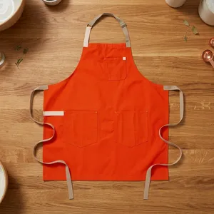 Classic Orange Sleeveless Bib <b>Apron</b> with Three Pockets Eco-Friendly 100% Cotton Canvas Machine Washable for Cooking Daily Use - Product Image 1