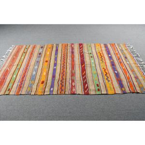 Alfombra Turca Vintage de 3.8x7.4 pies, Alfombra de Lana Naranja Kilim - Product Image 3