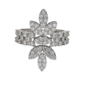 Élégante bague en diamant floral de marquise en or 14 carats à plusieurs rangées de diamants naturels pour cocktail anniversaire bijoux uniques - Product Image 1