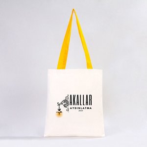 Custom 14 X 16 (35x40 Cm) Size 10 oz Cotton Canvas Purse Shape Tote Ba Yellow Handles Open Closure Pattern Eco Friendly <b>Bags</b> - Product Image 4