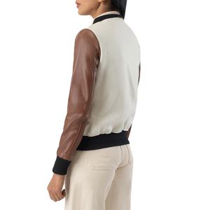 Chaquetas universitarias con bordado de logotipo personalizado para mujer, venta al por mayor, ropa de calle de béisbol, Mangas de cuero, prendas de vestir sólidas, chaqueta universitaria para mujer - Product Image 2