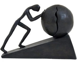Iron Statue Metal Sculpture Abstract Human Figure Pushing Ball Modern <b>Bronze</b> Finish Figurine - Product Image 2