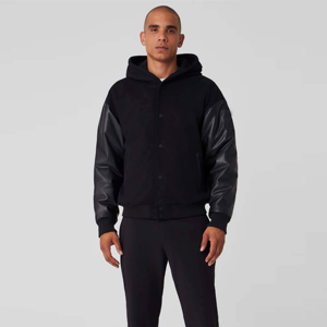 Blouson Bomber Homme Hiver Tendance Manches Classiques Coupe Ajustée Léger Fermeture Boutons Cachés Ourlet Côtelé Logo Avant - Product Image 2