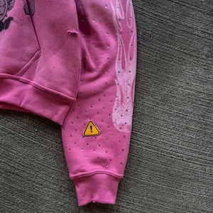 Custom Rhinestone Embroidery Patch French Terry Zip Up <b>Hoodie</b> Oversized Crop Zipper Hoodies Boxy Washed Zip up Hoodies - Product Image 5