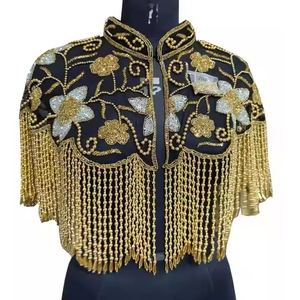 Vintage brodé Stand Poncho Style robe de soirée grande taille femmes modeste respirant court superposition sans effort élégance printemps - Product Image 4