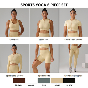 Ropa activa para mujer, conjunto de Yoga sin costuras, alta calidad, 6 uds., Sujetador deportivo, mallas, transpirable, acanalado, cremallera, entrenamiento de talla grande - Product Image 5
