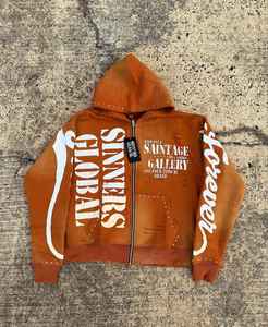 Haute Qualité Personnalisable Acide Lavage Zip Sweat Hommes En Détresse Unisexe Lâche Poids Lourd Hoodies avec Broderie pour L'hiver - Product Image 4