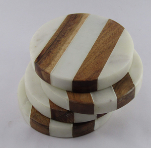 Ensemble de sous-verres en bois et marbre de luxe vaisselle article de décoration artisanat forme ronde table basse tapis sous-verre - Product Image 4
