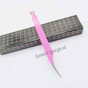 Pinces à épiler professionnelles de haute qualité en acier inoxydable pour cils de poupée, poignée diamantée avec pointes en fibre pointues pour extensions de cils - Product Image 6