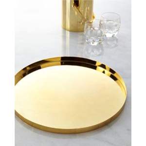 Grand plateau de service en métal argenté de luxe, plateau rond en acier inoxydable pour la décoration de la maison, table basse, plateau à fruits et à en-cas - Product Image 3
