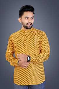 Kurta court pour homme élégant à col chinois, 100% coton imprimé, manches longues, pour les occasions spéciales, en provenance d'Inde - Product Image 3
