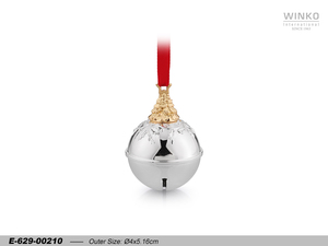 Winko XMAS BELL เครื่องประดับตกแต่งคริสต์มาสแบบแขวน, เครื่องประดับทรงกลมสีเงินพร้อมเสียงกรุ๊งกริ๊ง, พร้อมหัวต้นคริสต์มาสสีทอง, พร้อมจี้สีแดงขนาด 2 นิ้ว - Product Image 1