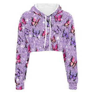 Meilleures ventes Haut court à capuche d'hiver doux au toucher personnalisé Vêtements courts décontractés avec logo sur le devant au prix de gros - Product Image 1