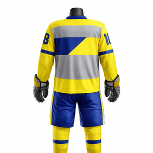 Uniforme de hockey sobre hielo personalizado, conjunto de camiseta y pantalones cortos sublimados en amarillo y azul, ropa de equipo para adultos, fabricante OEM ODM - Product Image 2