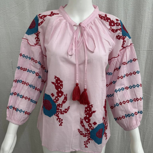 Chemisiers décontractés pour femmes avec broderie Tops à col rond à manches longues en popeline pour les saisons printemps été hiver - Product Image 1