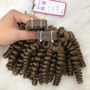 Alta calidad marrón claro vietnamita lujo A +++ Remy Extensiones de Cabello Humano Máquina doble trama cinta cabello rizado profundo al por mayor - Product Image 4