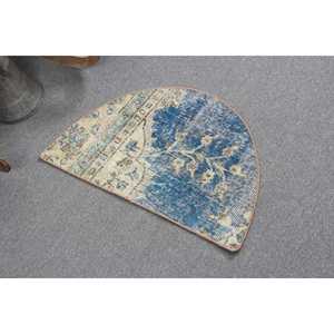 Tapis turc rond de 2,5 x 1,5 pieds, tapis vintage bleu ombré - Product Image 2