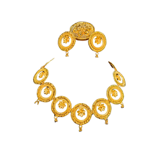 Meilleures Offres Bague Boucles d'Oreilles Ensemble avec Collier en Plaqué Or 22K Parure de Bijoux de Mariée au Design Traditionnel à Vendre - Product Image 2