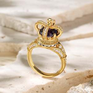 Jeulia Coronation <b>Crown</b> Sterling Silver <b>Ring</b> with Sapphire - Product Image 4