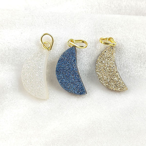 Wholesale 925 Sterling <b>Silver</b> Crescent Moon White Druzy Pendant <b>Necklace</b> for Women Trendy Gold Plated Charm Jewelry - Product Image 5