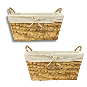 ตะกร้าหวายจากหญ้าทะเลทำด้วยมือใส่น้ำผักตบชวาไม้ไผ่พร้อมซับในผ้าฝ้ายเก็บของมีสไตล์สำหรับบ้านและสำนักงาน - Product Image 1
