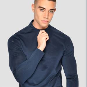 Chemise sport à manches longues à fermeture éclair Quick Dry 1/4 pour hommes, pour la course à pied, la musculation, la gym et le fitness - Product Image 2