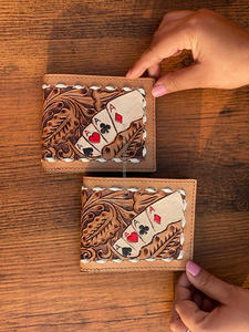 Best Seller Handmade Cowboy Genuine Leather Floral Hand Tooled Western Men's <b>Wallet</b> With Hand Carved Latest Men Luxury <b>Wallet</b> - Product Image 4