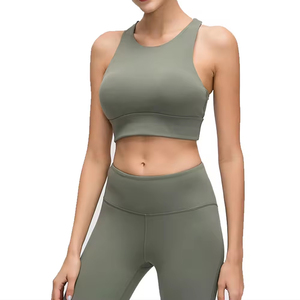 Ensemble de leggings et soutien-gorge de sport en spandex/nylon pour femmes, idéal pour le fitness, la course à pied, le Pilates, la salle de sport, l'entraînement et le quotidien, personnalisable, couleur unie - Product Image 2