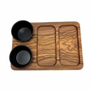High Quality Olive Wood Chip And Dip Serving Platter With <b>Black</b> Bowl <b>Set</b> Stylish Wooden Serving Tray For Snacks And Sauces Sale - Product Image 1