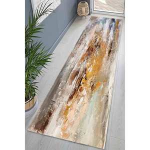 Alfombra Moderna Estampada, Diseño de Pintura Marrón y Gris, Decoración Antideslizante para el Hogar, Alfombra de Terciopelo - Product Image 4