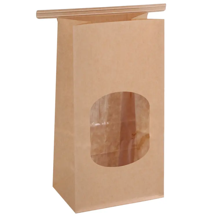 Factory Custom Recyclable Greaseproof Food Grade Kraft Paper Tin Tie Brown Flat Bottom Packaging Bag With Window