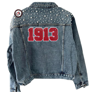 Delta Soror veste en Jean brodée pour femme | Sorory veste en Jean brodée pour femme - Product Image 3