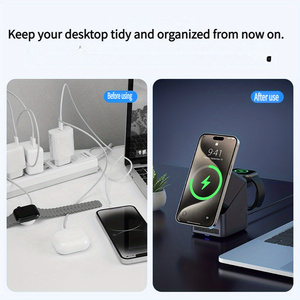 4 in 1 Magnetic <strong>Bedside</strong> Digital Alarm <strong>Clock</strong> &amp; Wireless Charger 15W Phone Fast Charging for <strong>iPhone</strong> 17 Pro Max Earbuds Watch - Product Image 6