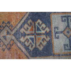 Tapis vintage 1,6x3,4 pieds, petit tapis turc, tapis Ikat orange et bleu - Product Image 5