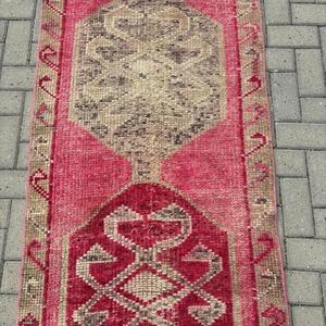 2.8x11.4 ft Vintage <b>Runner</b> Rug, Turkish <b>Red</b> Patchwork Rug - Product Image 4