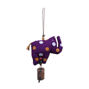 Handmade Bohemian <b>Elephant</b> Hanging Ornament Recycled Cotton Fabric with Beads Bells for Home Wall Art Creative Diwali Style - Product Image 5