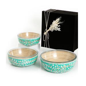 Wooden And <b>Glass</b> <b>Serving</b> <b>Bowl</b> With Mop Work Set Of Two Different Sizes Decorative <b>Bowl</b> In Black Color - Product Image 6