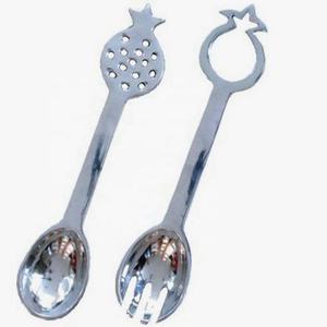 Service à salade en acier inoxydable avec poignée unique en feuille d'or, ensemble de vaisselle royal - Product Image 2