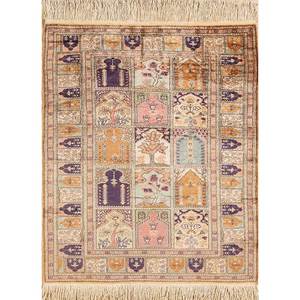 Tapis en soie noué à la main Gulmarg Gold Pae-4744, classique, épaisseur 10 mm, design rectangulaire patchwork pour la maison, l'entrée et la chambre - Product Image 1
