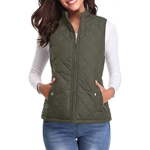 Diseño personalizado de la burbuja de nylon uniforme chaleco ligero marrón Puffer cuerpo chaleco para las mujeres con el logotipo