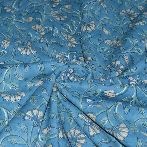 Tecido De Impressão Indiano De Cor Azul Summer Drees Fazendo Tecido Vestuário Fazendo Fabricação Na Índia Tecido De Algodão