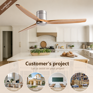 52 Inch Flush Mount Wood Ceiling <b>Fan</b> No Light with <b>Remote</b> <b>Control</b> 3 Solid Wood Blades Brushed Nickel Ceiling <b>Fan</b> - Product Image 5
