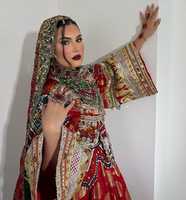 Robe de soirée longue brodée style Kuchi Afghane royale, col en V, manches longues, faite main, pour l'hiver, naturelle, vintage, modeste