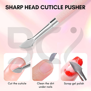 Pretty Pink Color Cuticle Pusher <b>Gel</b> Remover Stainless Steel <b>Nail</b> Cleaner Dual Ended Spoon Pusher And Cuticle Trimmer - Product Image 3