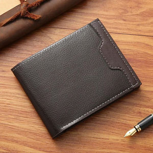 Direct Supply 2024 Vintage Slim Genuine Leather Men's <b>Wallet</b> Short Length Striped Pattern with Open Closure Polyester Lining - Product Image 3