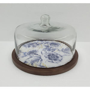 Support à gâteau rond en bois fantaisie avec finition émaillée pour l'affichage de mariage ou de fête d'anniversaire comprenant un dôme à gâteau - Product Image 1