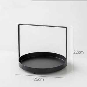 สีดำผงเคลือบรอบเหล็กให้บริการถาดออกแบบคลาสสิกโต๊ะตกแต่งสีดำถาดอาหารถาดที่มีการจัดการ - Product Image 1