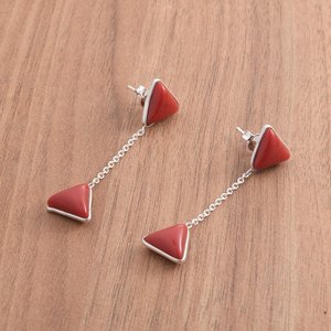 Pendiente de tuerca de Coral minimalista delicado, regalo de piedras preciosas de boda de Plata de Ley 925 para su joyería de oro rojo - Product Image 2
